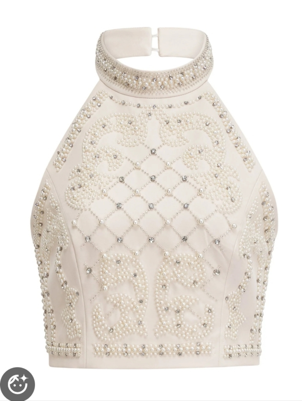 Embellished Ivory Halter Crop Top with Beading